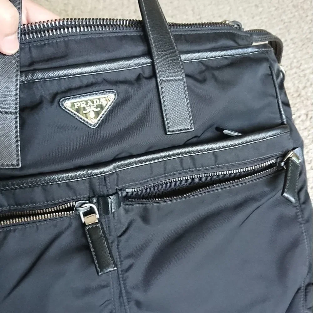 Prada black Nylon and Saffiano leather tote
